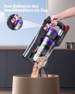 Powerffy Akku Staubsauger 600W, 45kPa, 60 Min – Kabellos, HD-Display, 1,8L Staubbehaelter, Anti-Tangle-Buerste mit LED-Licht, Lila – Bild 9