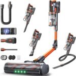 Fieety Akku Staubsauger 600W, 50kPa, 65 Min – Kabellos, Wandladestation, Automatikmodus, Aromatherapie, flexibles Biegegelenk, Orange