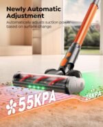 Fieety Akku Staubsauger 600W, 50kPa, 65 Min – Kabellos, Wandladestation, Automatikmodus, Aromatherapie, flexibles Biegegelenk, Orange – Bild 2