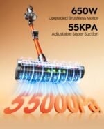 Fieety Akku Staubsauger 600W, 50kPa, 65 Min – Kabellos, Wandladestation, Automatikmodus, Aromatherapie, flexibles Biegegelenk, Orange – Bild 3