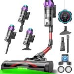 Ultenic Akku Staubsauger 55000Pa, 600W, 80 Min – Kabellos, Multi-Zyklon, Anti-Tangle-Buerste, Wandladestation, fuer Tierhaare & Teppiche, Rot