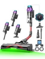 Ultenic Akku Staubsauger 55000Pa, 600W, 80 Min – Kabellos, Multi-Zyklon, Anti-Tangle-Buerste, Wandladestation, fuer Tierhaare & Teppiche, Rot