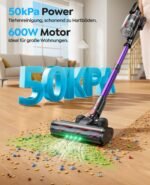 Fieety Akku Staubsauger 600W, 50kPa, 65 Min – Kabellos, Tierpflegebuers te, 8-Schicht-Filtration, Aromatherapie, ultraleise, Gold & Lila – Bild 3