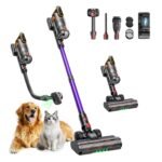 Fieety Akku Staubsauger 600W, 50kPa, 65 Min – Kabellos, Tierpflegebuers te, 8-Schicht-Filtration, Aromatherapie, ultraleise, Gold & Lila